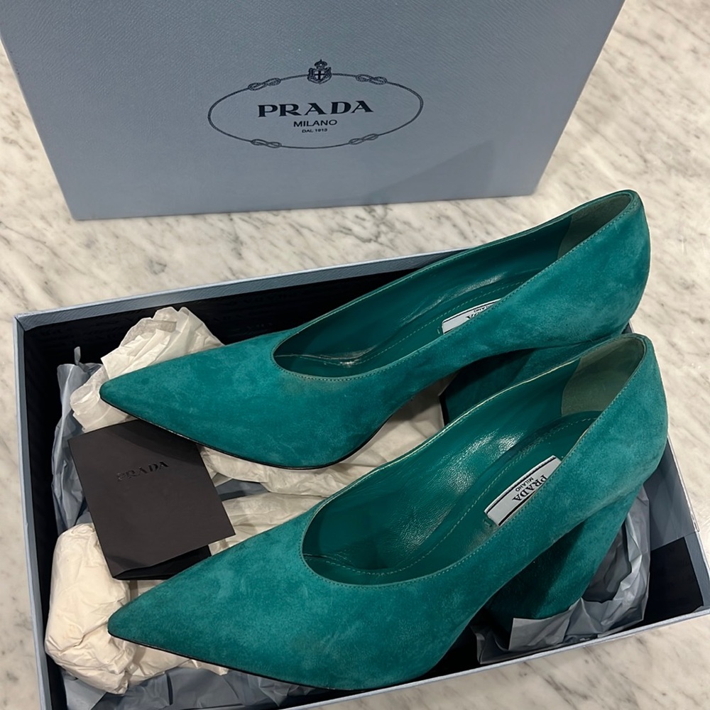 Prada suede green heels